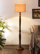 Grey Cotton Wooden Floor Lamp